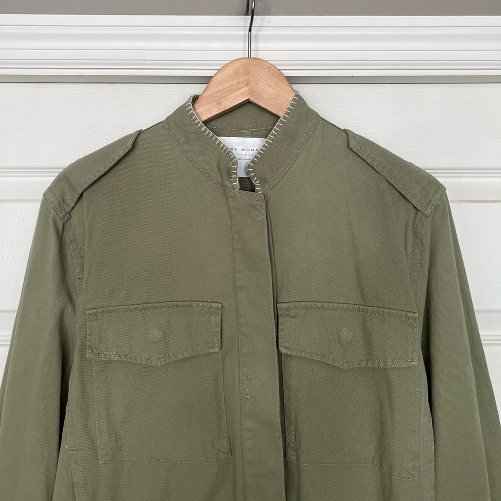 {Zara Woman} Tassel Coin Fringe Trim Short Parka Utility Jacket in Green - Small - Picture 3 of 12